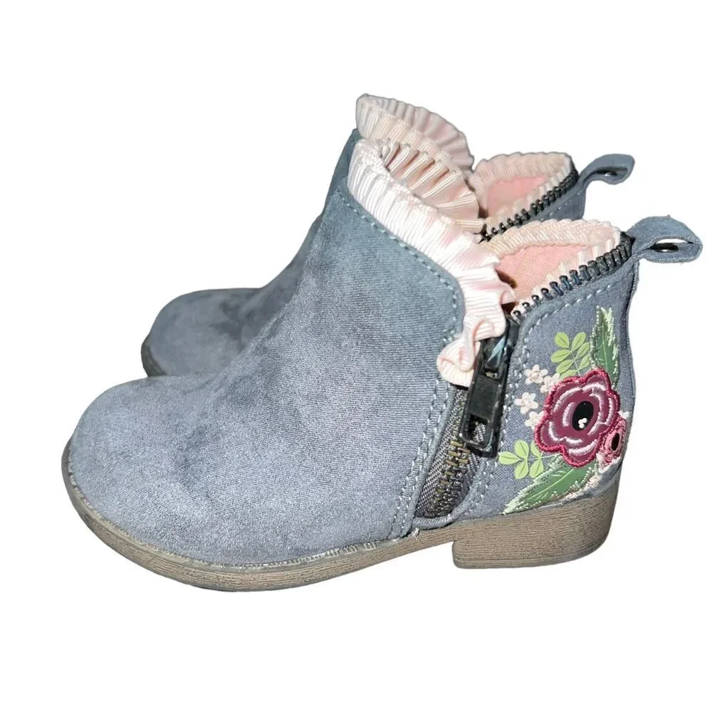 Dr.‎ Scholl's Hayzel faux suede grey ankle boots w/ floral embroidery girl's 7